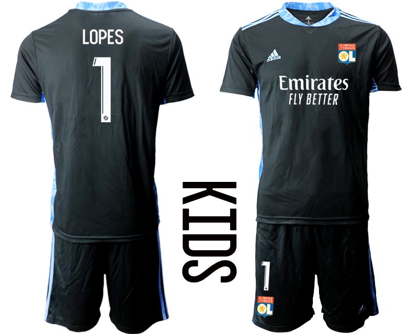 Youth 2020-2021 club Olympique Lyonnais black goalkeeper #1 Soccer Jerseys